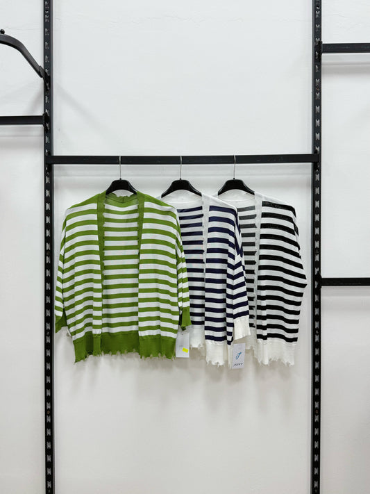 CARDIGAN DI VISCOSA A RIGHE A MANICHE 3/4