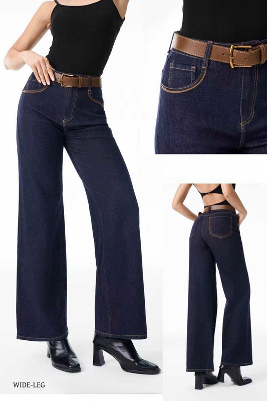 JEANS WIDE LEG SENZA LAVAGGIO CON CINTURA
