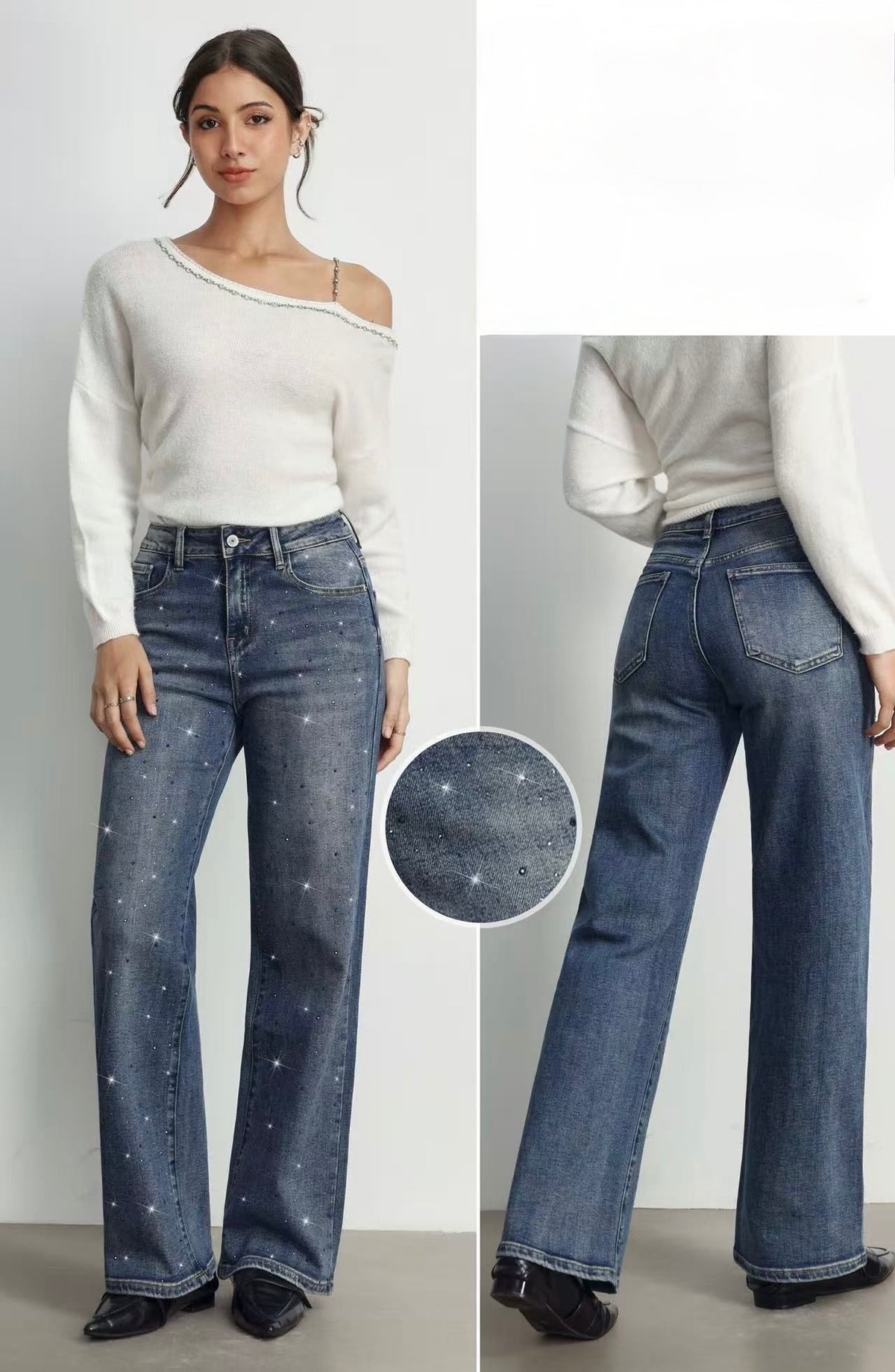 JEANS WIDE LEG CON BRILLANTINI