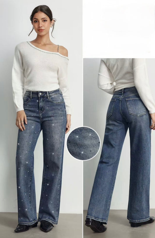 JEANS WIDE LEG CON BRILLANTINI