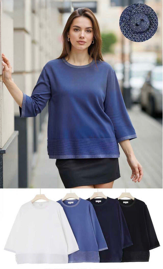 MAGLIETTA DI VISCOSA A MANICHE 3/4 DI LATI SPACCATO CON BOTTONI IN LUREX