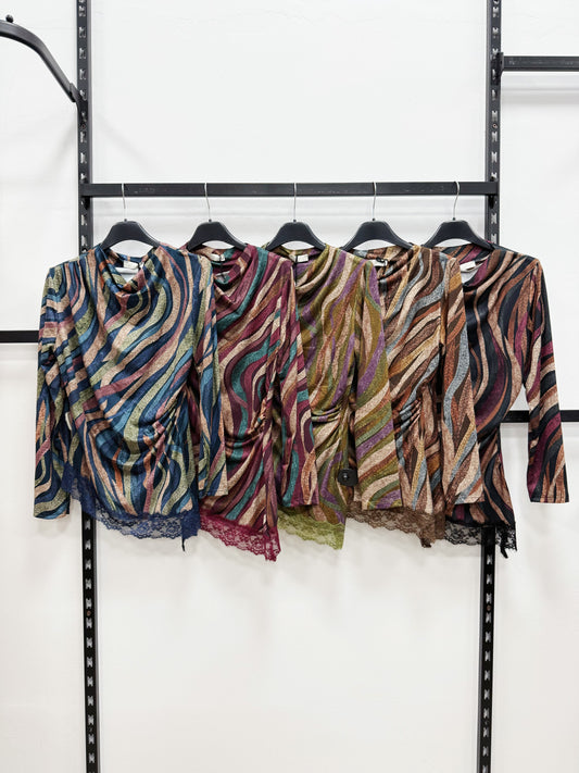 MAGLIETTA IN MAGLIA A FANTASIA CON PIZZO