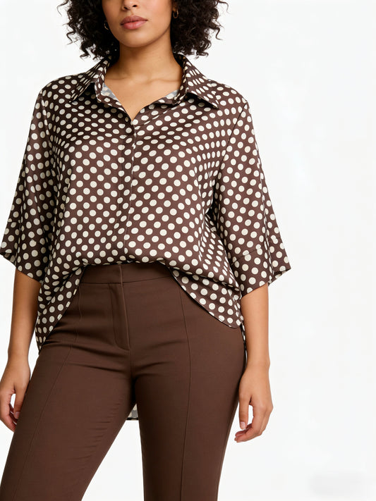 CAMICIA DI RASO A POIS A MEZZA MANICHE TAGLIA CURVA