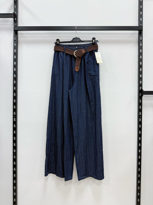 JEANS A RIGHE MARRONE A ELASTICO IN CITA CON CINTURA