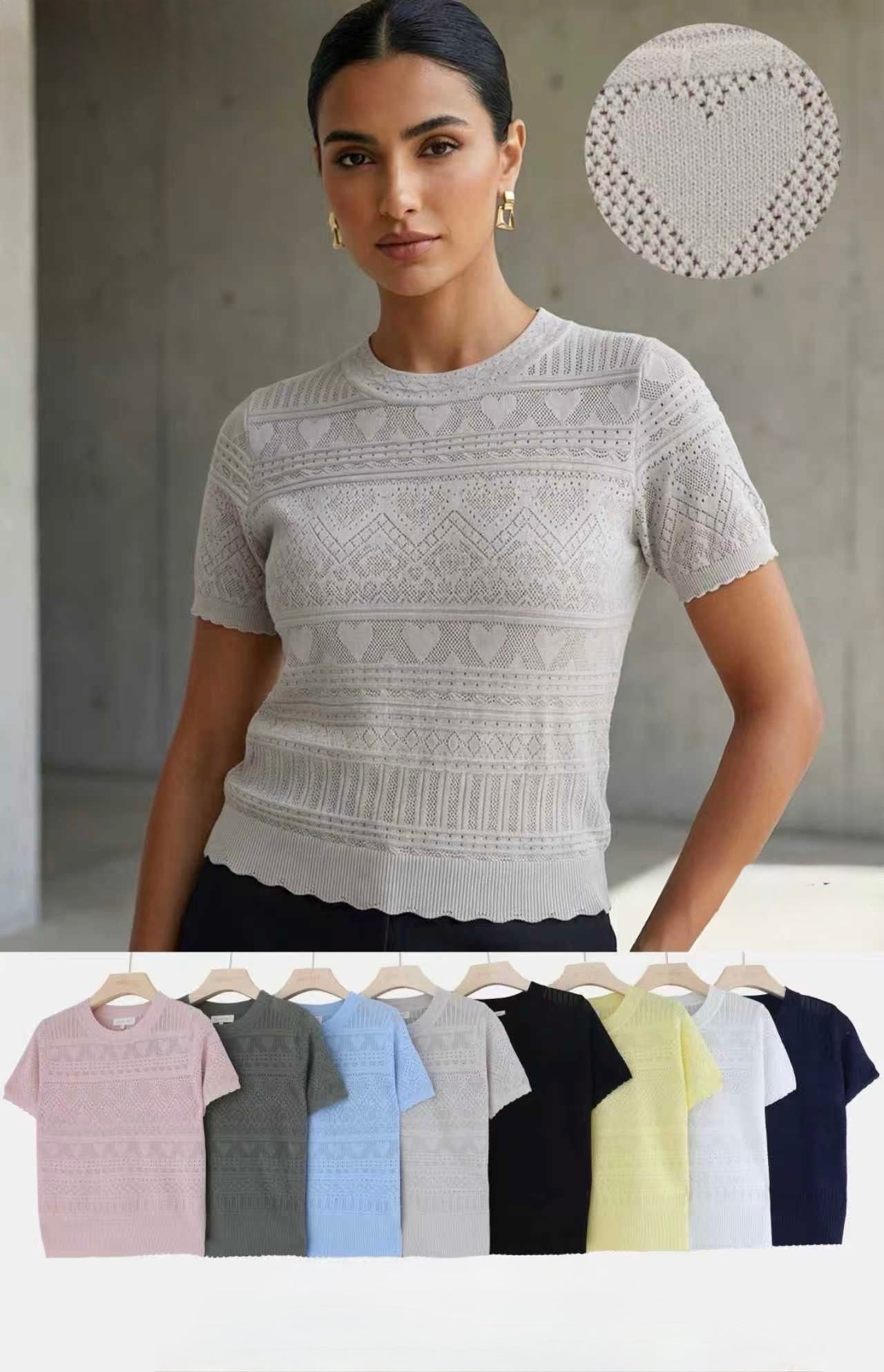 MAGLIETTA DI VISCOSA A MANICHE CORTE TRAFORATE