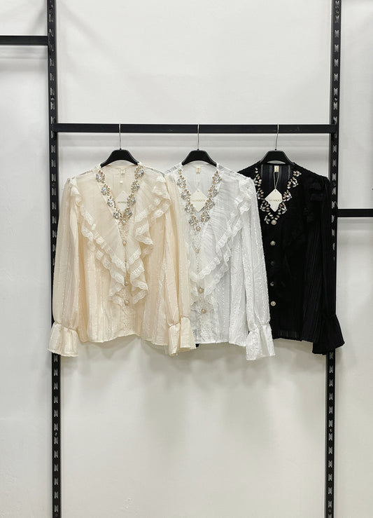 BLUSA A COLLO V CON ZIRCONI