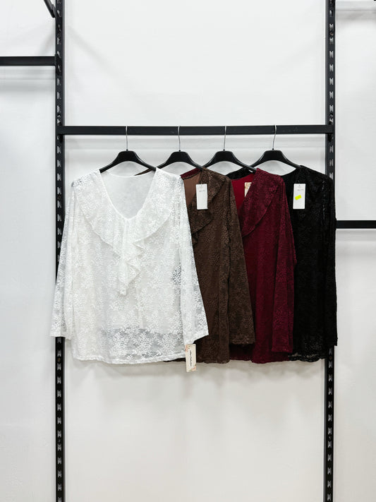 MAGLIETTA A MANICHE LUNGHE SCOLLO V INPIZZO