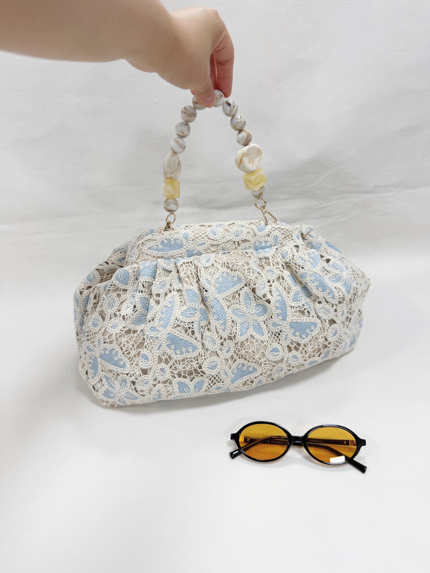 BORSA DI PIZZO SANGALLO A MANIGLIA PERLINE