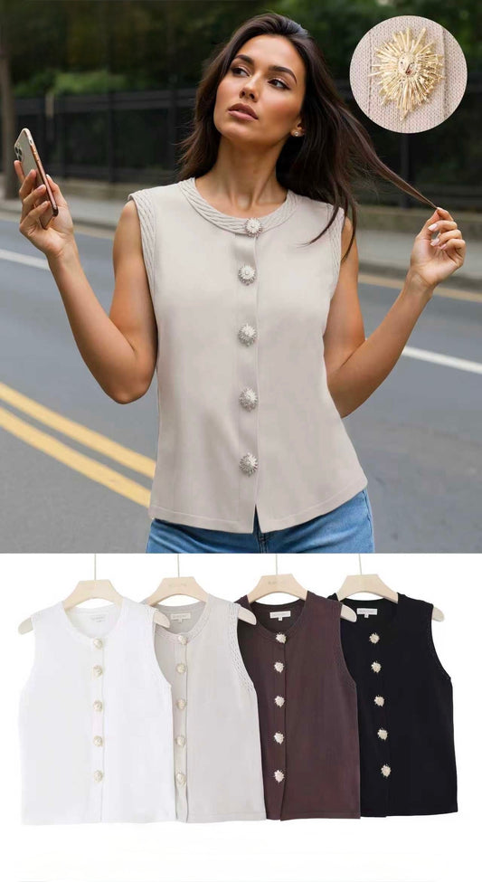 GILET DI VISCOSA CON BOTTONI DORATI FORMA DI SOLE