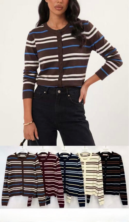 CARDIGAN DI LANA RASATA A STRISCE