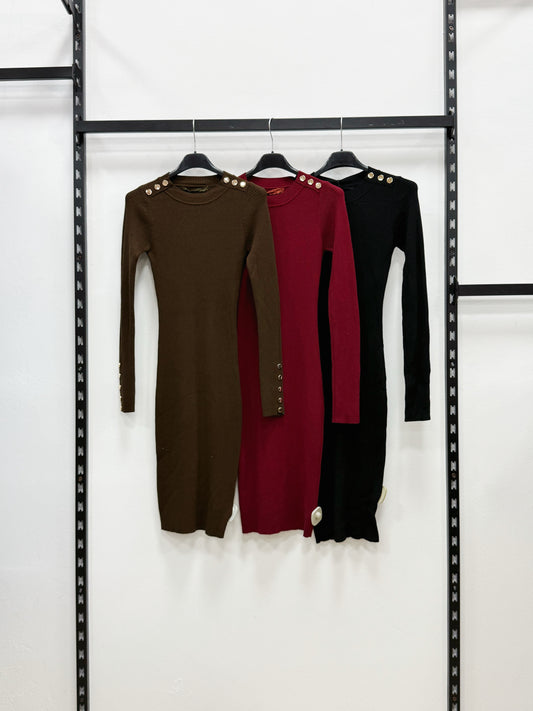 VESTITO DI LANA A COSTINE CON BOTTONI DORATI