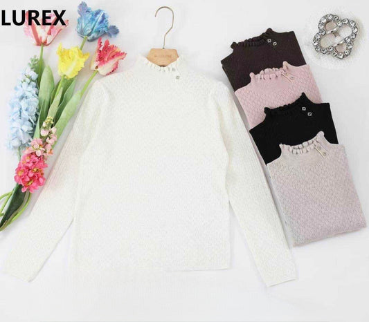 MAGLIERIA A LUPETTO CON BOTTONI FORMA QUADRIFOGLIO IN LUREX