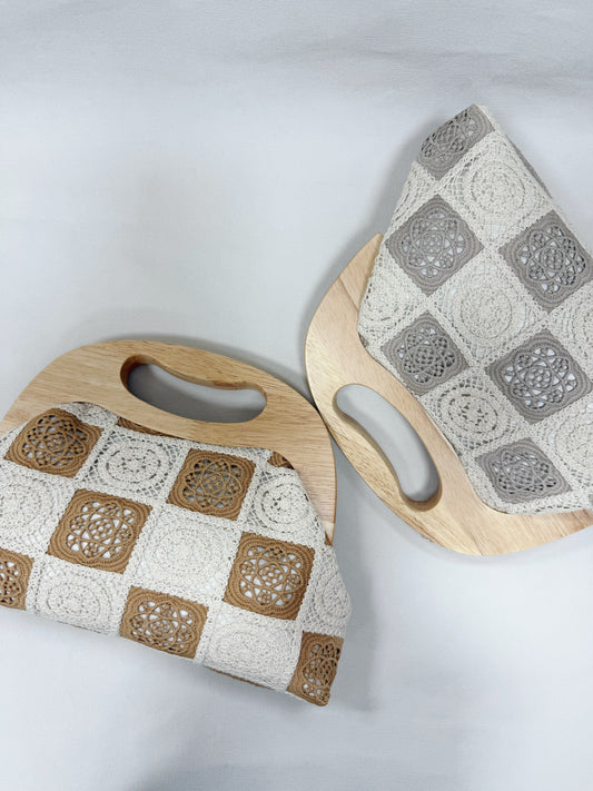 BORSA A MANIGLIA DI LEGNO IN PIZZO SANGALLO