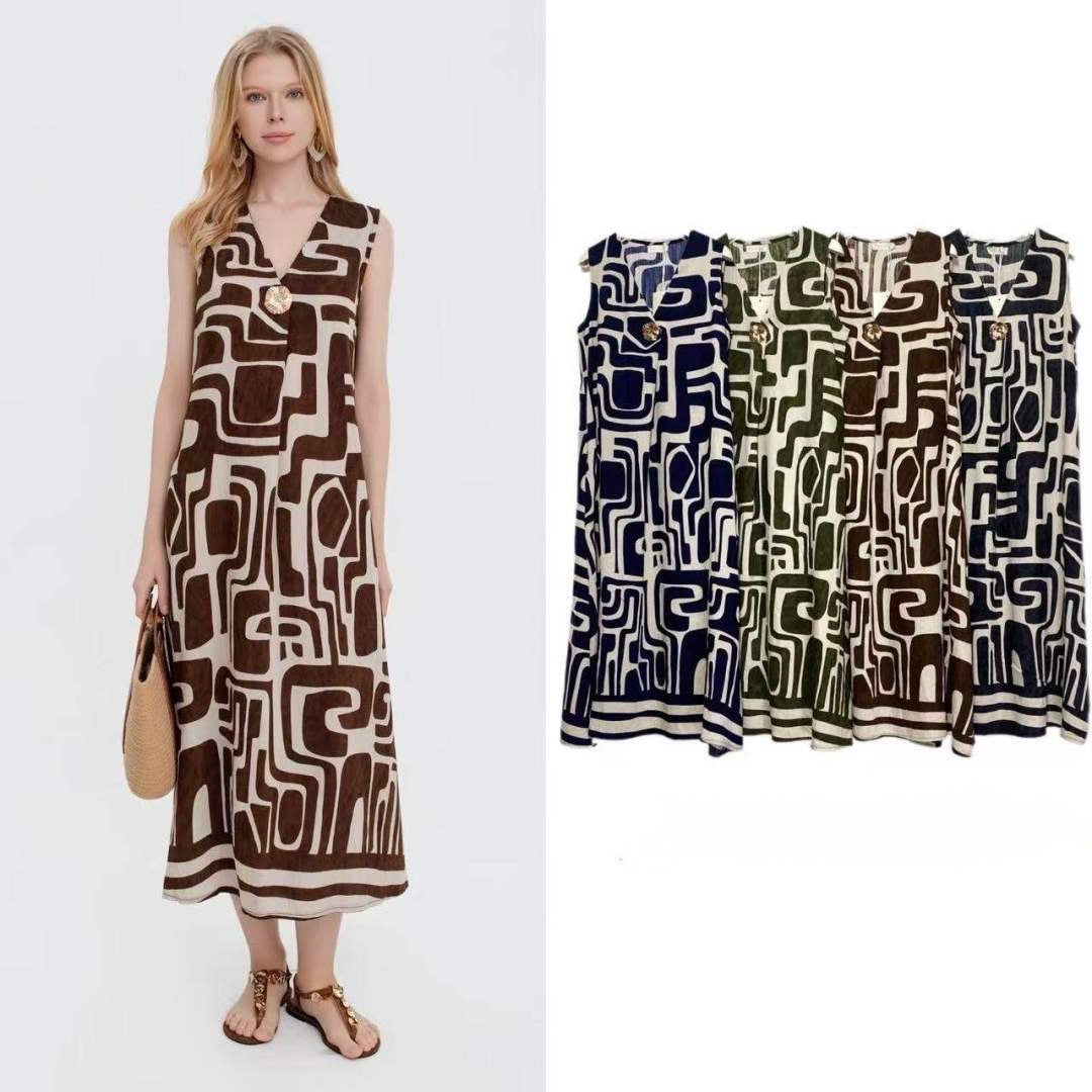 VESTITO LUNGO A SCOLLO V SMANICATE DI COTONE