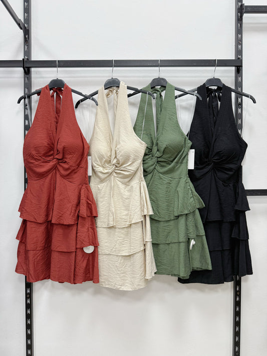 VESTITO A COLLO AMERICANO A VOLANT CON COPPE