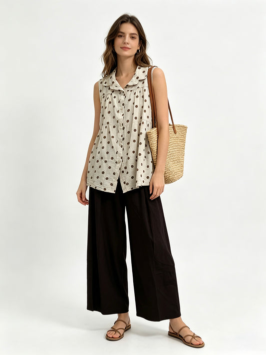CAMICIA SMANICATE A BALZE CON POIS 100% DI COTONE