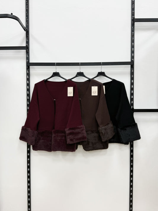 CARDIGAN A MANICHE 3/4 CON ECO PELLICCIA