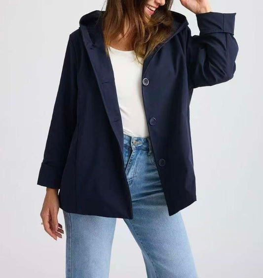 GIACCA IMPERMEABILE CON CAPPUCCIO A BOTTONI
