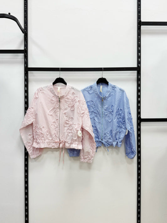 GIACCA DI COTONE A RIGHE A RICAMATA DI FIORI