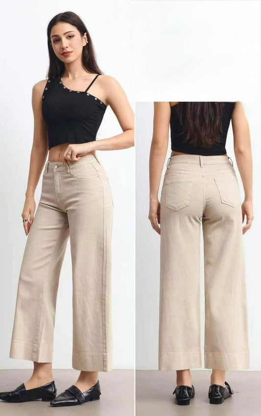 JEANS A GAMBE LARGHE E DRITTA ALLA CAVIGLIA LAVAGGIO BEIGE