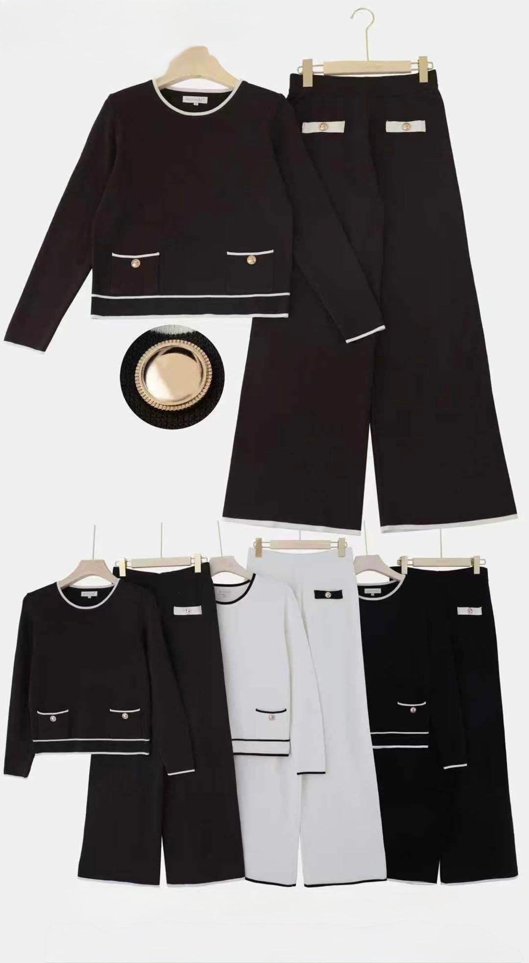 SET VISCOSA STYLE CHANEL MAGLIETTA A MANICHE E PANTALONE A GAMBE LARGHE E DRITTA