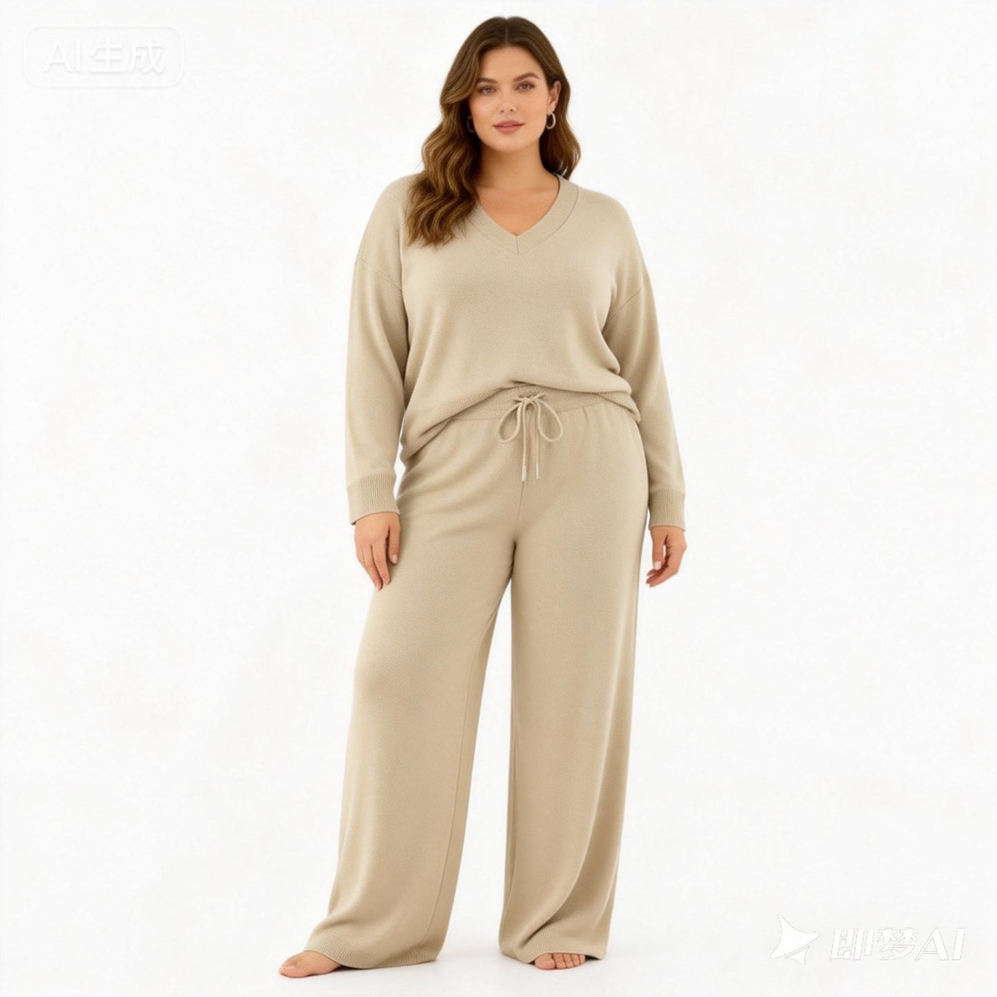 SET VIACOSA MAGLIETTA A SCOLLO V A MANICHE LUNGHE A STRISCE IN LUREX E PANTALONE A GAMBE LARGHE E DRITTA