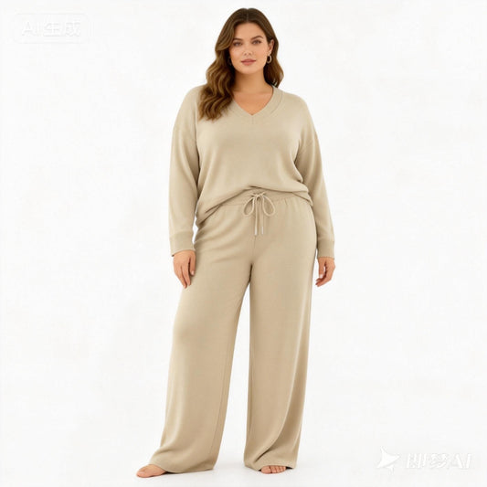 SET VIACOSA MAGLIETTA A SCOLLO V A MANICHE LUNGHE A STRISCE IN LUREX E PANTALONE A GAMBE LARGHE E DRITTA