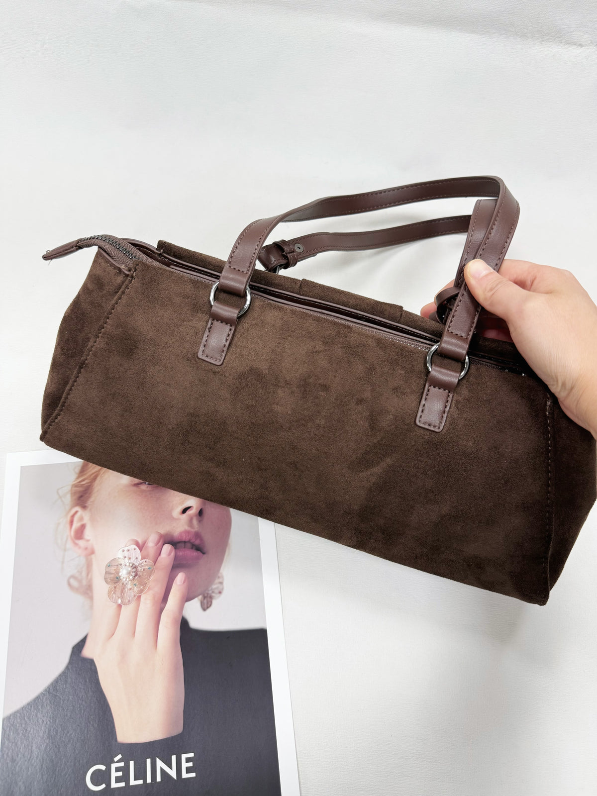 BORSA ENRICO COVERI SCAMOSCIATA A MANIGLIE LUNGHE