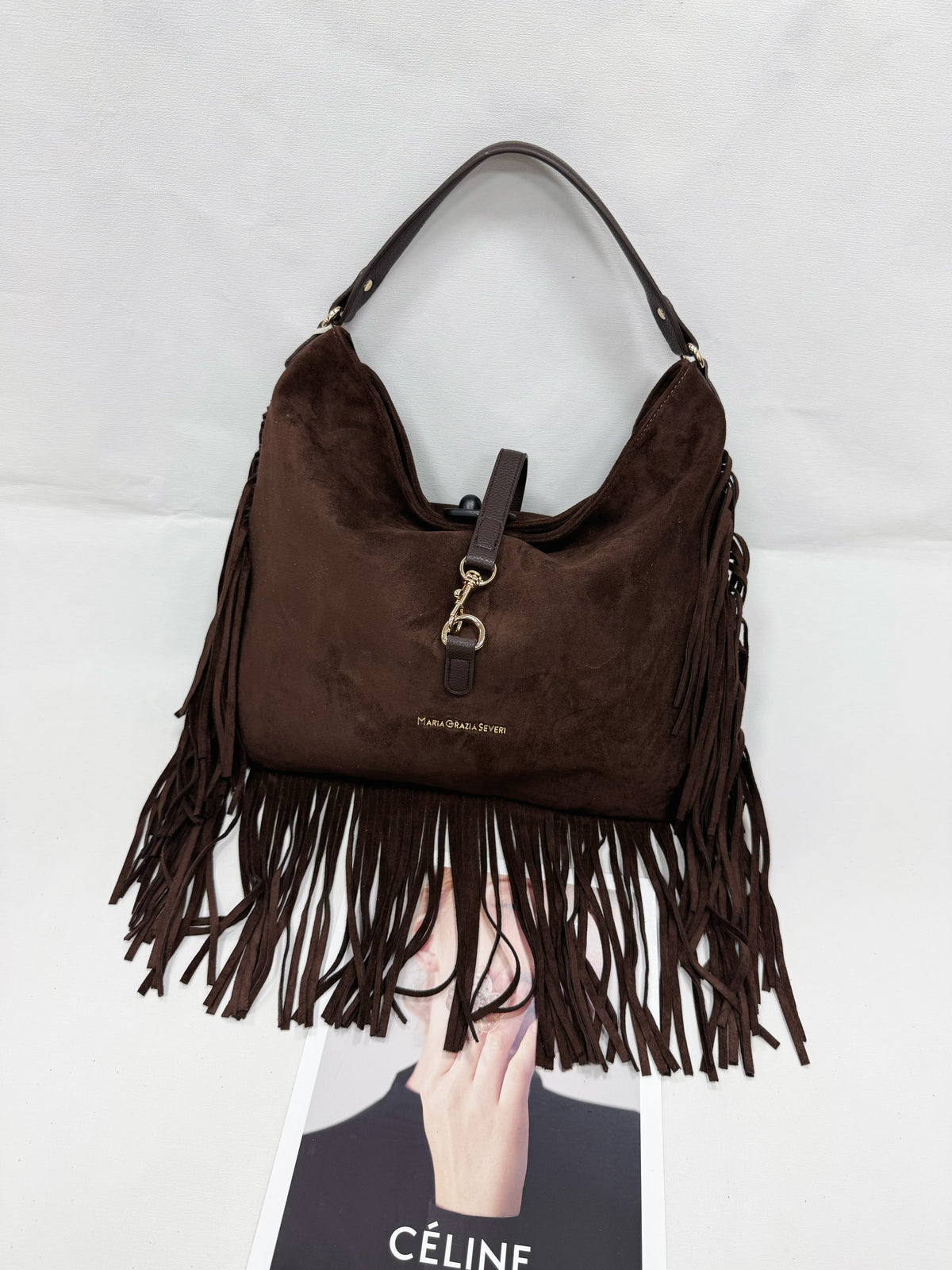 BORSA SCAMOSCIATA CON FRANGE