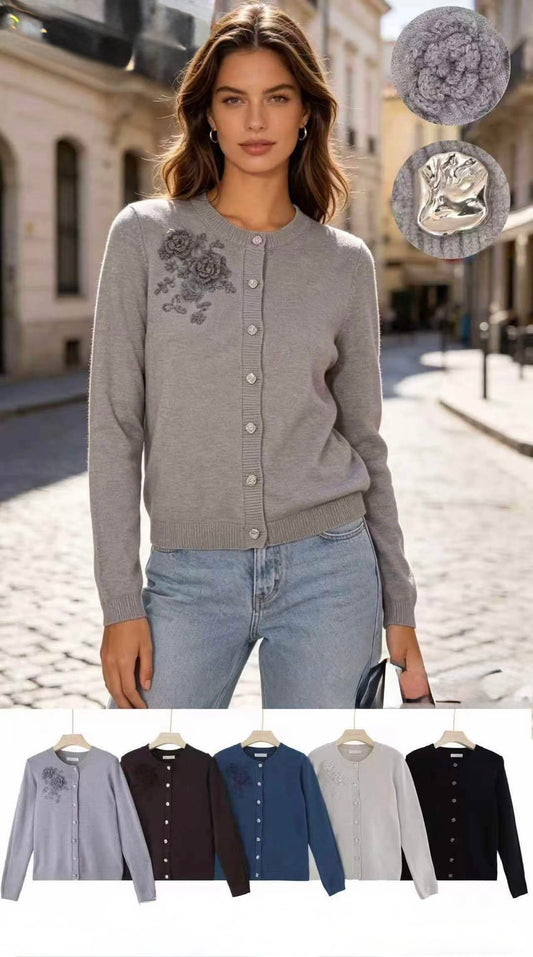 CARDIGAN DI MAGLIONE CON FIORI RICAMATI