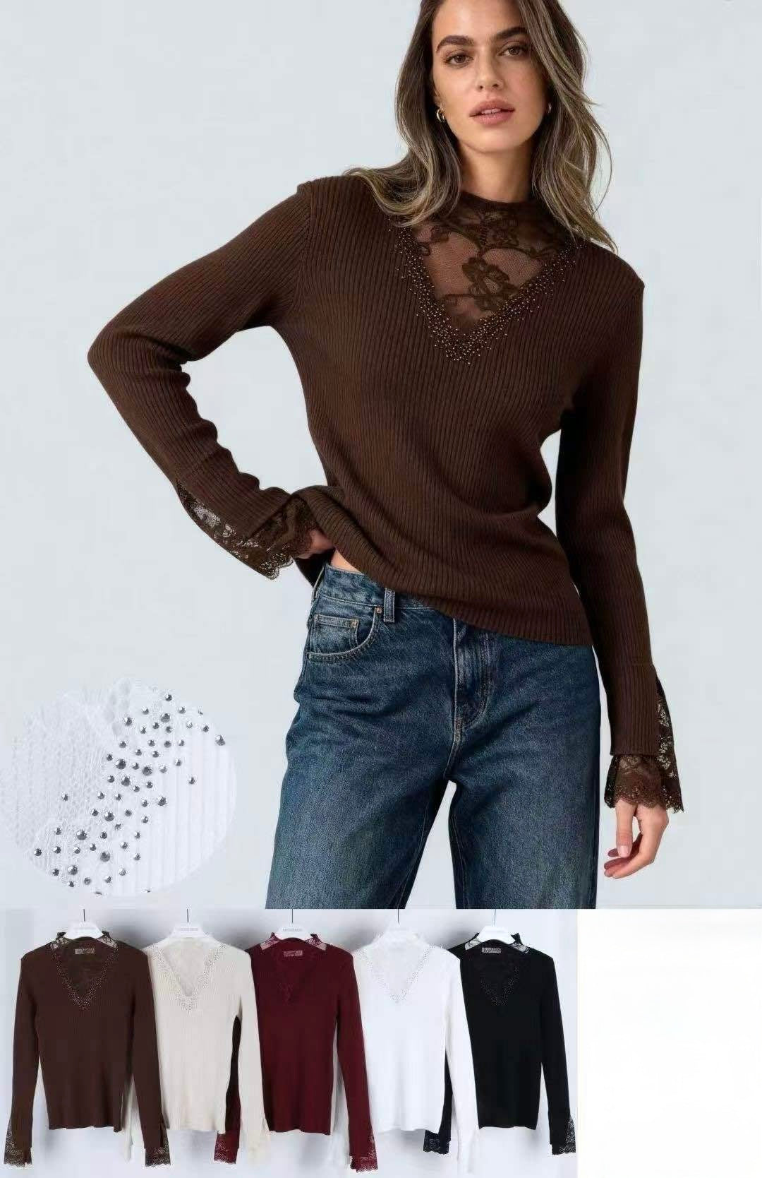 MAGLIONE DI LANA RASATA CON PIZZO