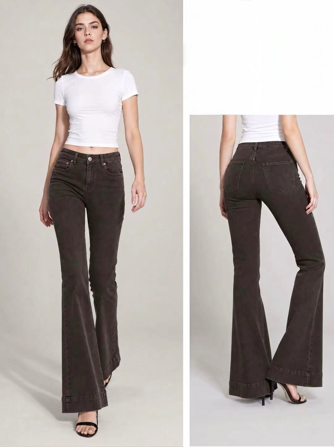 JEANS ZAMPA MARRONE TAGLIA CURVY